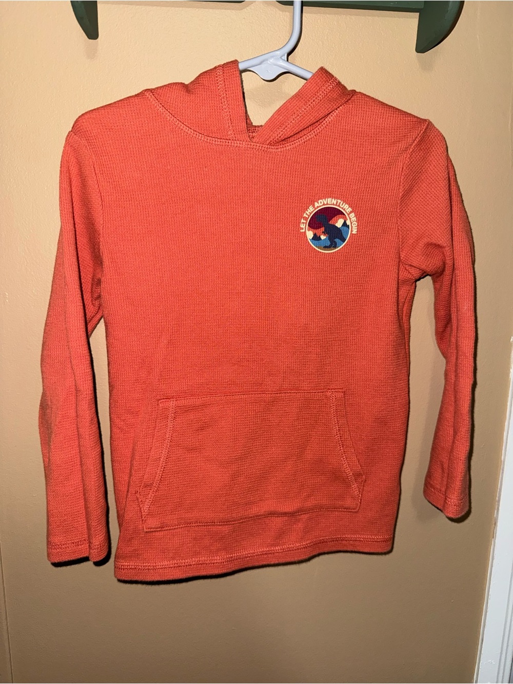 Kids' Orange Hooded Pullover Teeshirt with Adventure Patch